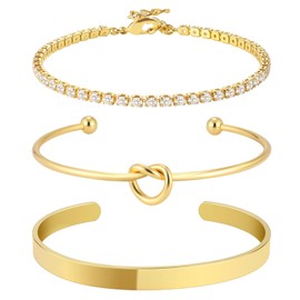 ALRNBY Gold Bracelet for Women Chunky Statement Cuff Bangle Wide Irregular Bracelets Gold Silver Bracelets Jewelry Set Gift Trendy Party (C9 3Pcs Gold)