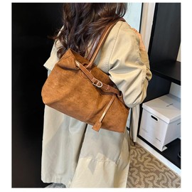 Suede Tote Bag for Women, Suede Satchels Bag Vintage Top Handle Handbag Faux Suede Bag Shoulder Purse Tote Handbags Hobo Bag(Brown)