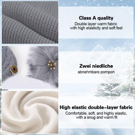 BNGXR Children's Winter Hat, Girls Boys Warm Knitted Hat with Pompom, Slip-On Hat Baby, Cute Winter Hat for Girls and Boys, gray