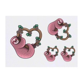 4 x 'Sloth Love' Temporary Tattoos - Water Resistant, Skin-Safe, Non-Toxic Transfers, Mixed Sizes (TO00007454)