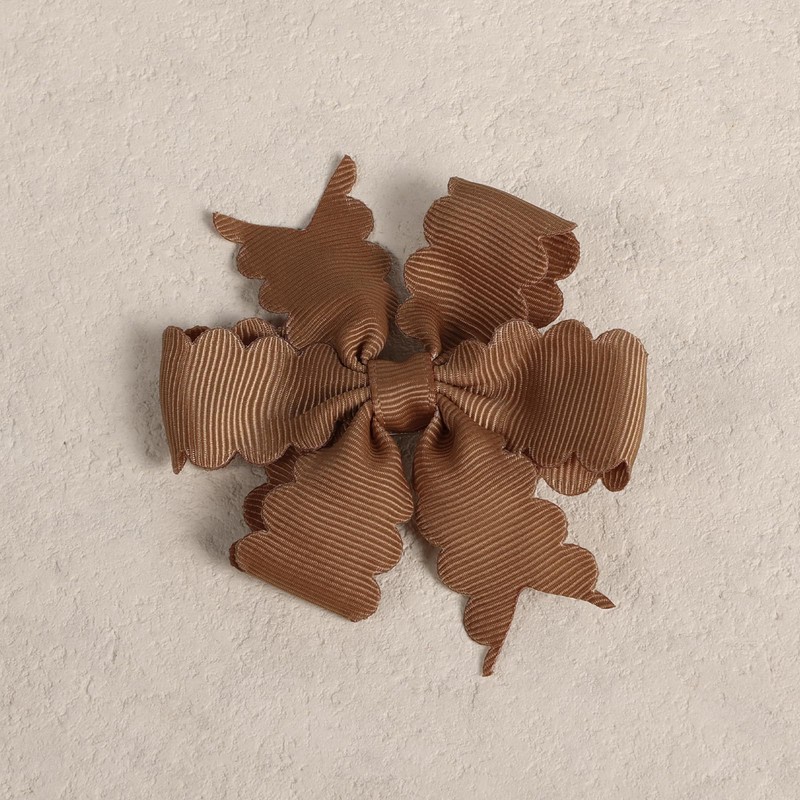 3 Inch Brown Grosgrain Scalloped Edge Bow Hair Clips for