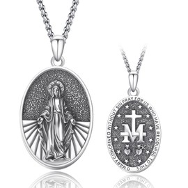 PARYFO Miraculous Medal Necklace 925 Sterling Silver Virgin Mary Necklace Amulet Medal Pendant Necklace Virgin Mary Jewelry Gifts for Men Women…