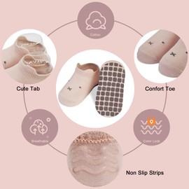 ELUTONG Baby Ankle Socks with Grips - 5 Pairs Summer Toddler Anti Slip Socks, Cute Cartoon Cotton Non Slip Socks for Girls Boys Infants Kids, 3-5 Years