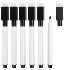 DERAYEE 10 Pack Whiteboard Pens Wipe Clean Black Marker with Magnetic Rubber for Teacher School Home Office