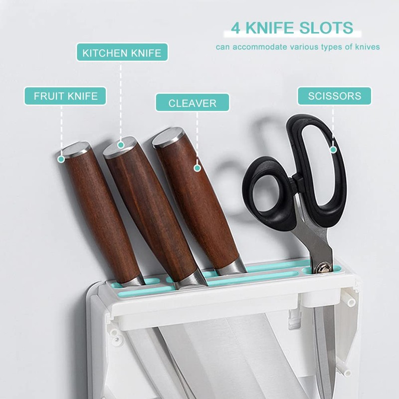 Universal Knife Block with 4 Slots, Wall Mounted White Knife