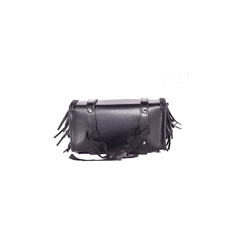 Black Motorcycle Tool Bag With Braid, Fringes & Concho-12-Inch