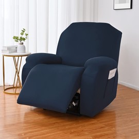 FANSU Stretch Cover for Recliner Chair, Complete Armchair Protector for Recliner Chair, Plain Armchair Cover with Pockets, Living Room, Elastic Cover for TV Chair (Navy Blue, 1 Seater)