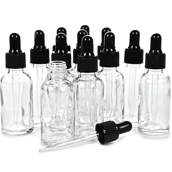 Vivaplex, 12, Clear, 2 oz Glass Bottles, With Glass Eye Droppers