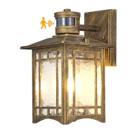 XANGQAN Bronze Outdoor Motion Sensor Lights - Dusk to Dawn Lighting Fixture for Outside House Exterior - Wall Mount Porch Lantern with Yard Front Motion Detector - Garage Patio Anti-Rust Light
