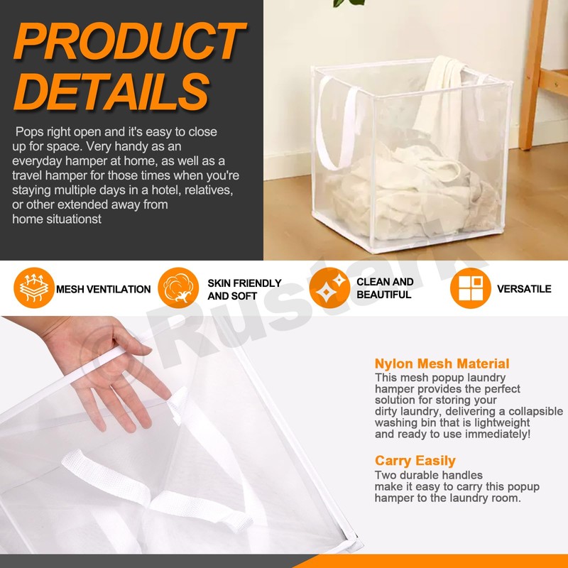 Rustark 1 Pack White Mesh Pop Up Laundry Hampers Foldable