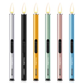 CrocoBile 6 Pack Long Lighters Pack, Refillable Butane Lighter, with Fuel Visible Window, 7.68-inch Adjustable Flame Long Lighter for Candle, Grill, BBQ, Fireworks Lighters (Butane Not Included).