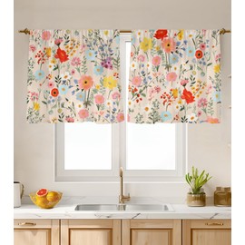 Stanoha Kitchen Curtains Over Sink for Bathroom Window Cafe Basement Cortinas para Cocina Farmhouse Camper Rv Short Mini Curtain Flower Floral Summer Elegant Country Rustic Modern Cute - 26×24’’