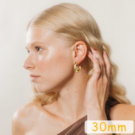 2 Pairs Gold Hoop Earrings for Women, 14K Gold Plated Chunky Hoop Earrings for Women Girls Gold Hoops Thick Chunky Gold Hoop Earrings for Women Trendy Small Gold Hoop Earrings Set for Women 20/30mm