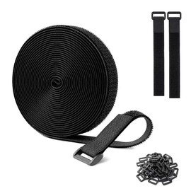 1 Roll 5m Adjustable Cable Straps with 25 Buckles,Reusable Hook & Loop Cable Ties for Tidy Cords, Free-Cut Length for Wire Management (Black)