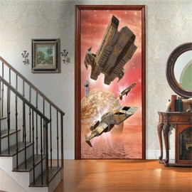 artfanke 3D Door Sticker Peel and Stick - Spaceship Fighters at Sea Self-Adhesive Door Murals Wallpaper - PVC Door Wall Decal for Home Decor 30.3"x78.7"