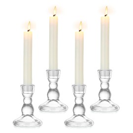 Portavelas cónicos de cristal, bonitos portavelas, 4 portavelas transparentes y modernos soportes cónicos para velas estándar para bodas, Navidad, decoración del hogar