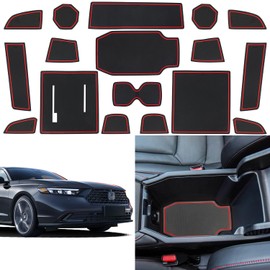 ZOXOQ Center Console Liner Fit for Honda Accord Accessories 2023 2024 2025 2026 Cup Holder Coaster Anti Dust Liner Door Pocket Pad Interior Trim Non-Slip Slot Mat Custom Rubber Insert, 17pcs (Red)