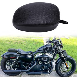 DREAMIZER Motorcycle Rear Seat Cushion Passenger Pillion Saddle Pads Compatible with Sportster XL1200 883 72 48, Crocodile Style Black