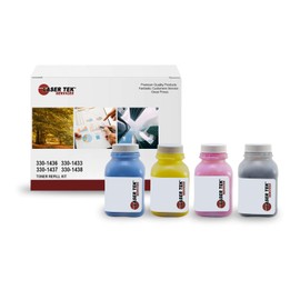 Laser Tek Services Compatible Toner Refill Kit Replacement for Dell 2130 Works with Dell 2130CN 2135cn Printers (Black, Cyan, Magenta, Yellow, 4 Pack)