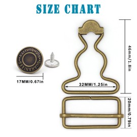 Enosea 4 Sets Overall Buckles Replacement, Metal Overall Suspender Dungaree Buckles with Adjustable Buckle Slider and Buttons (1.25 inch)