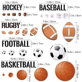 Sport Balls Stickers, Easy to Peel and Stick Basketball Football Sports Wall Stickers, Wall Art DIY Kids Baby Boys Wall Decals for Nursery, Living Room, Playroom Door Decoration