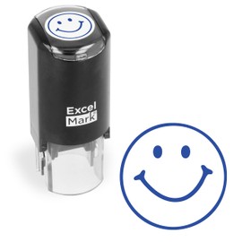 ExcelMark Round Teacher Stamp - Smiley FACE 1 - Blue Ink