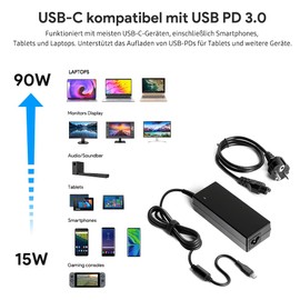 KFD USB C Netzteil 67W 90W 87W 65W 61W Ladegerät Ladekabel für MacBook Pro 16" 15" 14" 2022 2021, MacBook Air 13", Lenovo ADLX95YCC3A 02DL130, HP, Dell HA100PM190 PA901C, Surface Pro 9 Book 3 2 Laptop