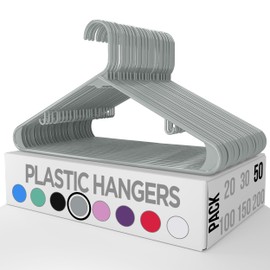 Utopia Home Plastic Hangers 50 Pack - Clothes Hanger with Hooks - Durable & Space Saving Coat Hanger - Heavy Duty Grey Hangers - Skirt Hangers