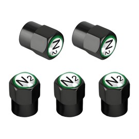 ZNDAW 5PCS Brass Tire Valve Stem Caps, Metal Hexagon Shape Dust Proof Valve Covers with N2 Nitrogen Logo, Leak-Proof Tire Valve Stem Cover for Cars, SUVs, Bike, Trucks, Motorcycles (Black & White)