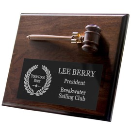 Gavel Plaque with Your Persoanlized Text and Logo - Judge, Police Officer, Lawyer, Attorney, or Military