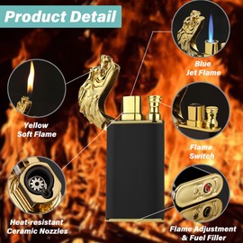 Dragon Lighter, Unique Torch Lighter Switchable Soft/Jet Flame, Butane Refillable Cool Lighter Creative Gift for Men(Without Fuel)