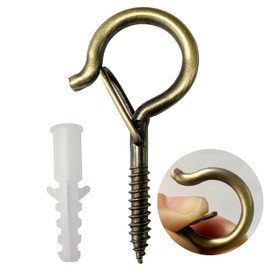 Pack of 20 Hook Screws, Screw Hooks, 4 mm x 55 mm, Ceiling Hooks, Heavy Duty with Safety Buckle with Screws for Hanging Plant Baskets, Bird Feeders, Wind Chimes, Lanterns, Fairy Lights (Bronze)