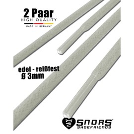 SNORS 2 Pairs of Waxed Round and Flat Shoelaces, 18 Colours, 45-150 cm, Tear-Resistant, Stable, Cotton Shoe Laces for Business, Leather Shoes, Boots, lightgrey