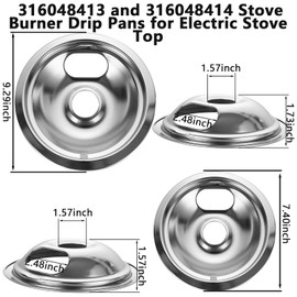 316048413 Burner Drip Pans 8 Inch (4 Pack)&316048414 Range Drip Bowls 6 Inch (4 Pack), Chrome Range Drip Pans Compatible for GE Hotpoint Ken-more Electric Range, Include 2 x 6 in, 2 x 8 in