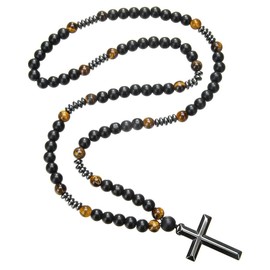 Glowjoy Catholic Cross Rosary Necklace, Tiger's Eye Necklace, Rosary, Gemstone Jewellery Women Men, Christian Religious Prayer Communion Christening Gifts for Men Women