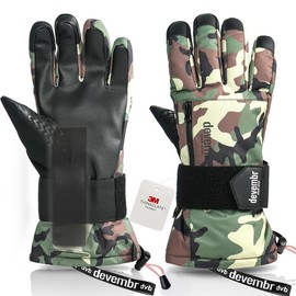 devembr Snowboarding Gloves with Wrist Guards, Ski Gloves Touchscreen, Camouflage, M