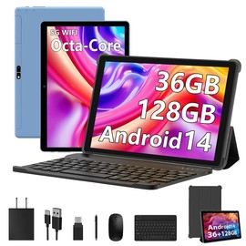 YUMKEM POWMUS | YUMKEM 2025 Newest Android 14 Tablets, 10 inch Tablet 36GB RAM 128GB ROM 1TB Expand, 2 in 1 Tablet with Keyboard Mouse, Case, Stylus, Octa-core Tablet PC, WiFi 5G, Bluetooth, Dual Camera, 8000mAh Battery, Blue - Color: Blue - Android 14
