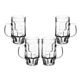 Beer Glasses Set of 4 - 17 Ounce Beer Mugs for Root Beer Floats - Clear Glassware, Dimpled Glass Mugs with Handles, Perfect for Bar Sets, Tankards, American and Scottish Ales, Beer Mug Glasses
