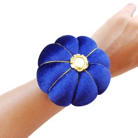 CUSHYSTORE Velvet Wrist Pin Cushion Adjustable Elastic Strap for Sewing Kits Tools Accessories (Blue)