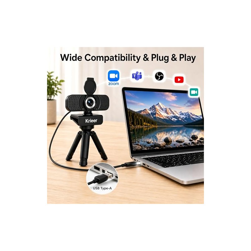 Cámara web HD 4K con micrófono con cancelación de ruido,