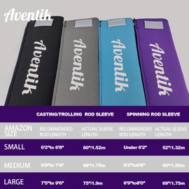 Aventik Rod Sleeve for Fishing Rods, Neoprene Snag Resistant, Floating Cover for 6-9ft Spinning, Casting Rods (Purple+Air Vent, Length: 52''/1.32m)