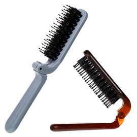 2 PCS Detangler Travel Foldable Brushes, Mini Folding Hair Brush Small Boar Bristle Hair Brushes, Portable Pocket Size Travel Brush for Women Compact Purse Brushs for Any Hairstyles Restore Shine