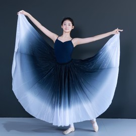 Nupale Women's Gradient Color Chiffon Lyrical Dance Skirt Long Swing Sheer Wrap Skirts for Modern Ballet Performance (US, Alpha, One Size, Regular, Regular, Black White Gradient)