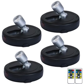 BERGUSTCH Battery Powered LED Spotlight, Wall Picture Lights, Indoor Uplighting, Puck Lights with Remote, Plants Spot Light, Display Light for Paintings Dartboard Portrait Artwork-4PCS