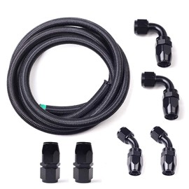 BLACKHORSE-RACING 12AN 12 Ft Universal Premium Braid Stainless Steel Fuel Line Filler Feed Hose W/6pcs Rotary Swivel Hose Ends Kit
