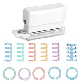 MAOMUN 71 PC Binding Machine Set Includes 1PC Mini 6-Hole Binder Punch with 20PC 5 Ring Loose Leaf Binder Rings 50PC Small Binder Ring for Scrapbook Photo Album Learning Cards DIY(A4/B5/A5)