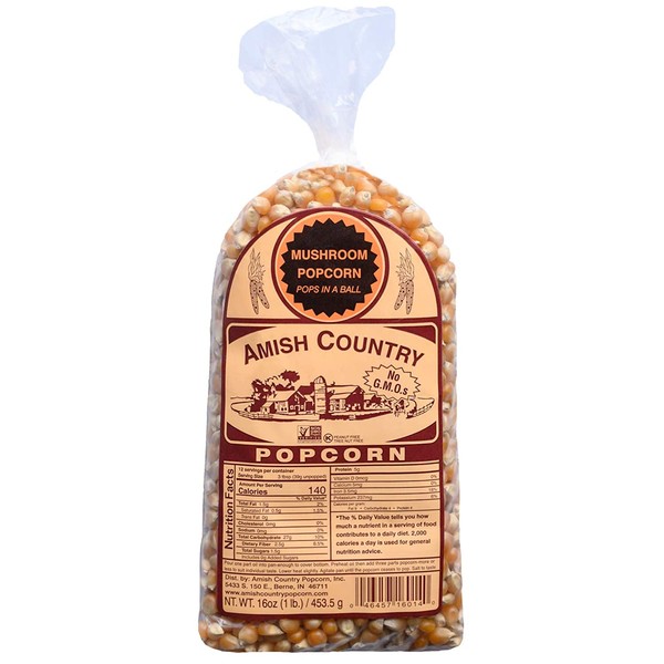 Amish Country Popcorn | 1 lb Bag | Mushroom Popcorn Kernels | Old Fashioned with Recipe Guide (Mushroom - 1 lb Bag)