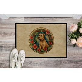 Caroline's Treasures DAC2389MAT Lakeland Terrier Christmas Flowers Doormat Front Door Mat Indoor Outdoor Rugs for Entryway, Non Slip Washable Low Pile, 18H X 27W