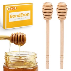 BondEron Pack of 2 Honey Spoons Olive Wood 16 cm with Spiral, Sustainable Honey Server Dispenser for Honey Syrup Kitchen Tea Honey Spoon Gift Idea