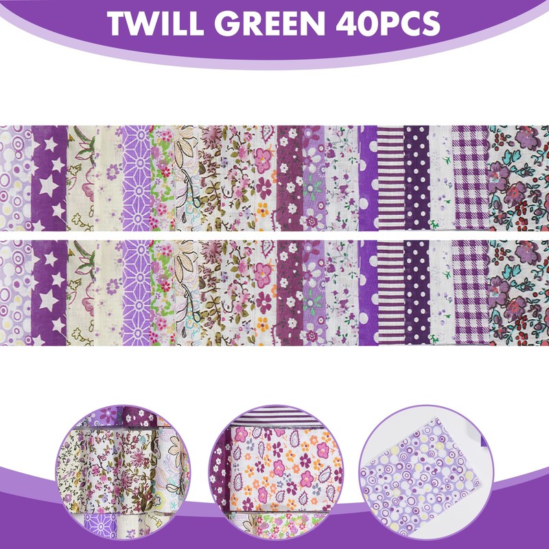 Sewing Patchwork Fabric, 40-Piece Colourful Cotton Fabric Set, Floral Cotton